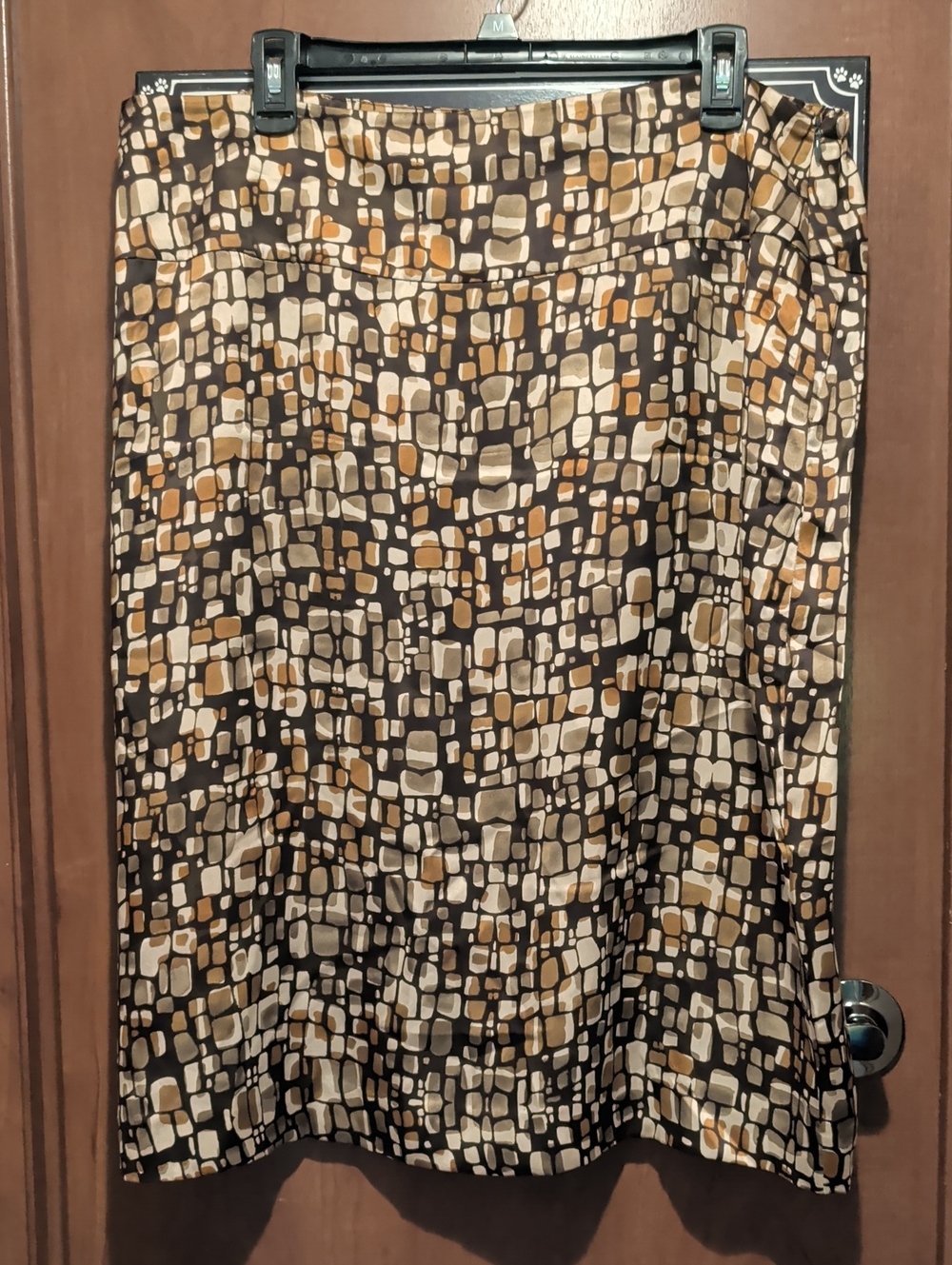 Jones New York Silk Black, Brown, Cream & Tan Patterned Midi Skirt